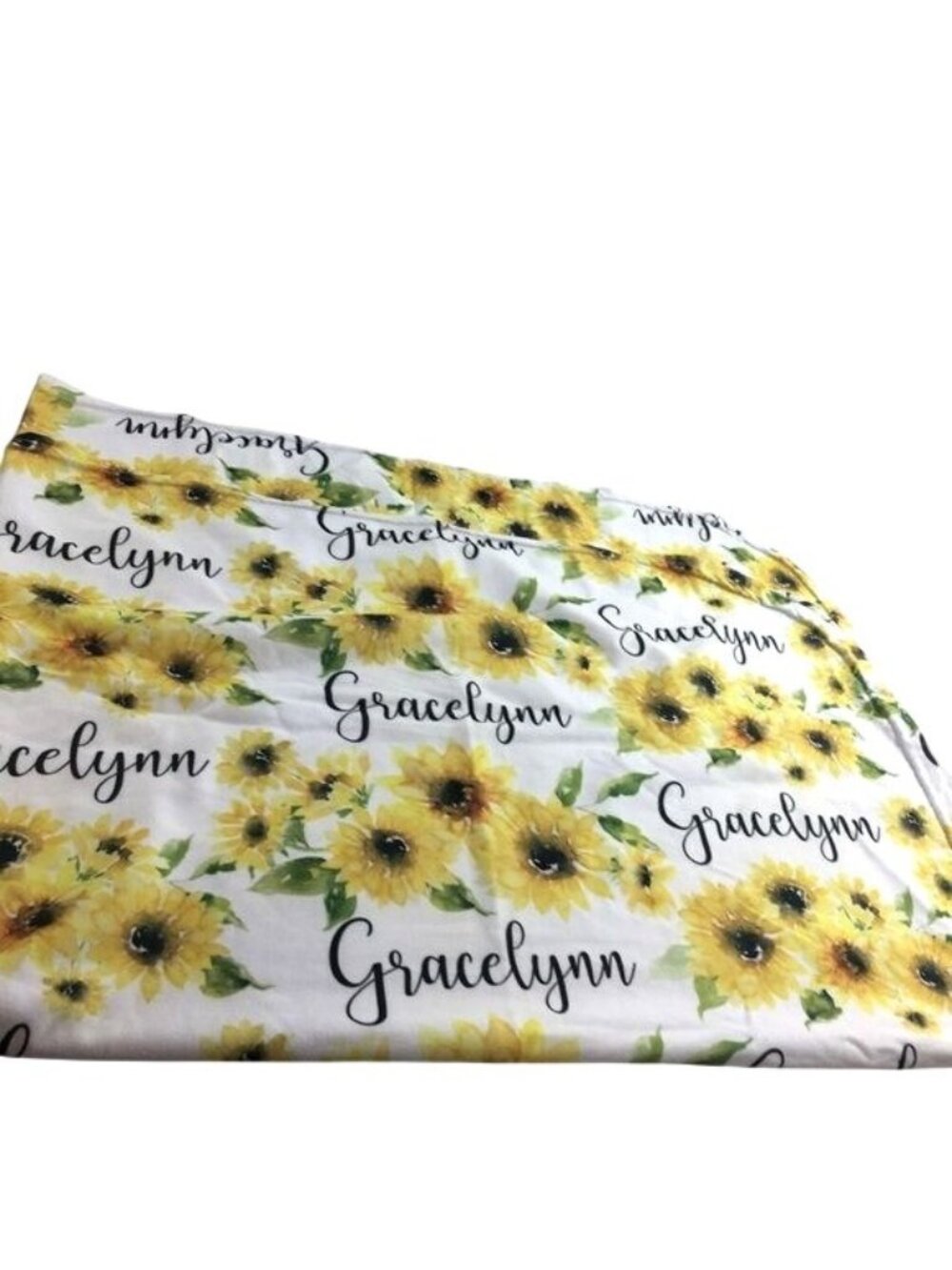 Personalized Baby Blanket Gracelynn Floral Daisies Yellow Green 38 x 26